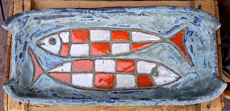 Agostini Saluzzo Plat Céramique Poissons années 60