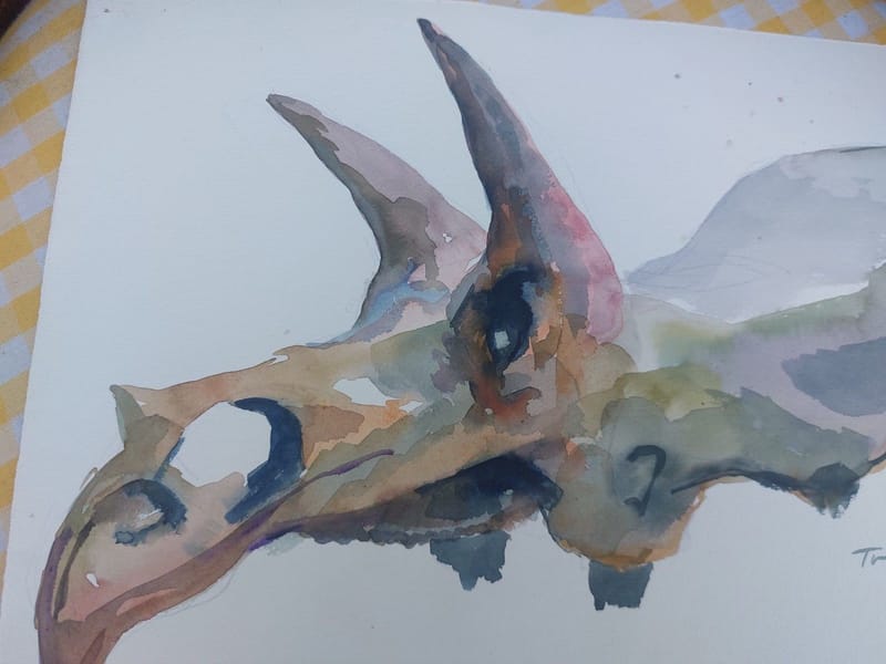 Aquarelle Tricératops André Simon 1950 Artiste Lorrain Metz — vue 3