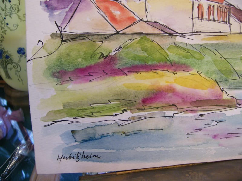 "Aquarelle Herbitzheim A Simon 1926-2014 1999 Artiste Lorrain" — vue 2