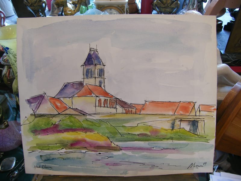 "Aquarelle Herbitzheim A Simon 1926-2014 1999 Artiste Lorrain"