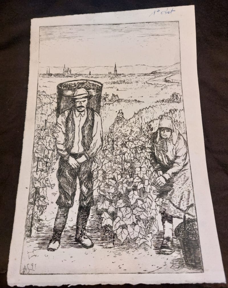 Eau Forte Vaux Vignerons André Simon Artiste Lorrain Metz 1er état