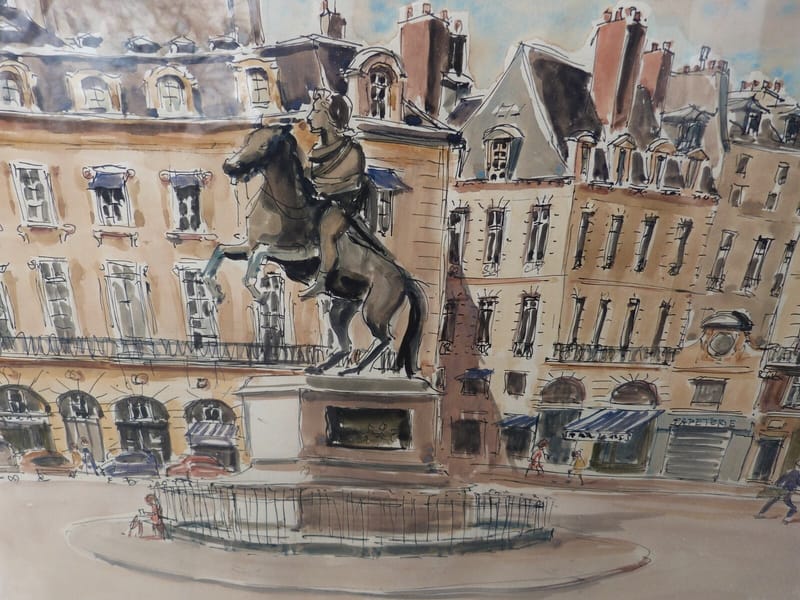 Marguerite Bermond Aquarelle Paris Place des Victoires 1911 1991 dite Marg — vue 3