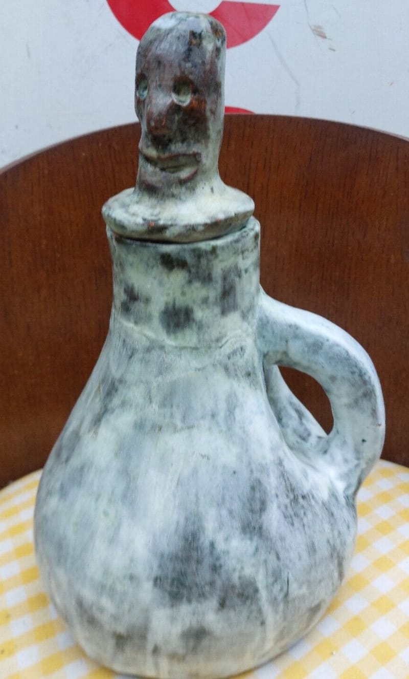 Céramique Anthropomorphe Pichet Bouchon Signé JDL