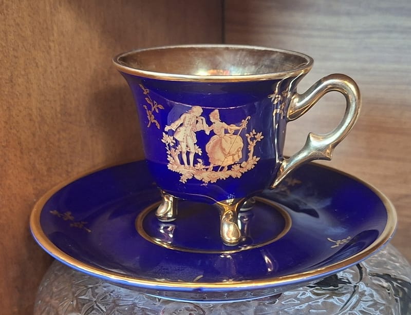 Limoges Tasse Moka Porcelaine Dorures Bleue Cobalt