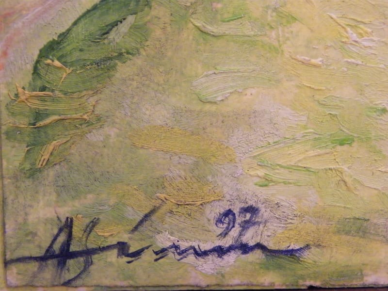 "Huile Papier Bord de Canal André Simon 1926-2014 Artiste Lorrain 1997" — vue 2
