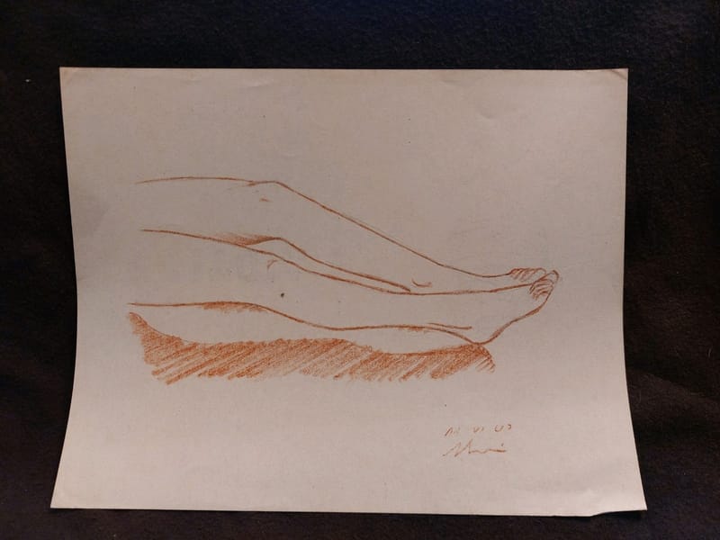 Crayon André Simon 1946 Artiste Lorrain Metz Etude Jambes