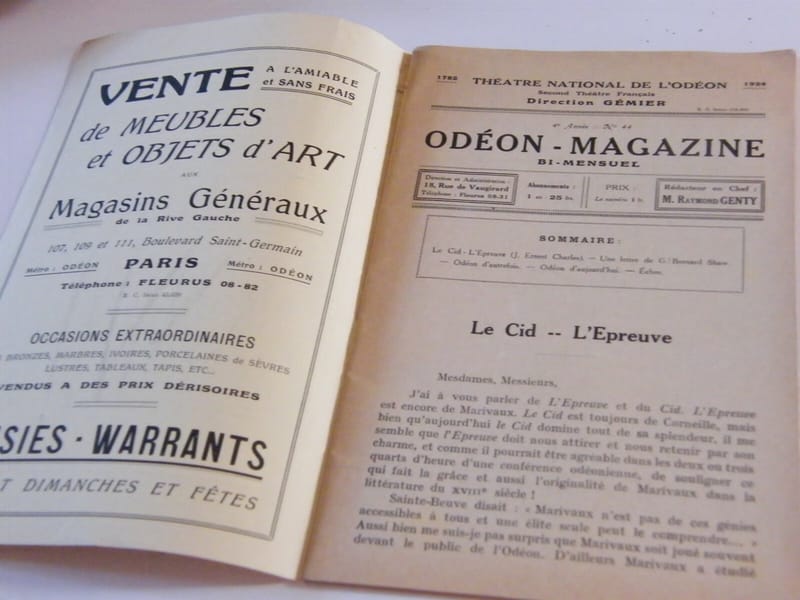 Le Cid Programme Théâtre Odéon Magazine 1924 — vue 2