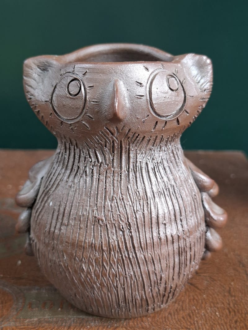Céramique Villedieu Chouette Hibou Vase Signé