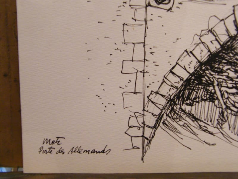 Metz Porte des Allemands André Simon 1990 Artiste Lorrain Encre de Chine — vue 2