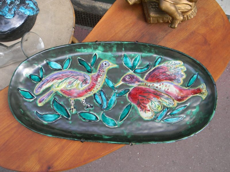 Céramique Plat Mural Arlette Roux Oiseaux Années 60 51,5 cm