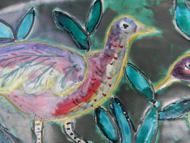 Céramique Plat Mural Arlette Roux Oiseaux Années 60 51,5 cm — vue 12
