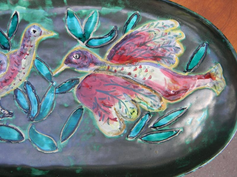 Céramique Plat Mural Arlette Roux Oiseaux Années 60 51,5 cm — vue 3