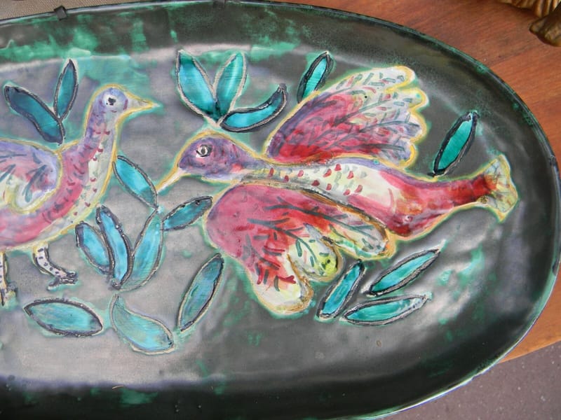 Céramique Plat Mural Arlette Roux Oiseaux Années 60 51,5 cm — vue 9