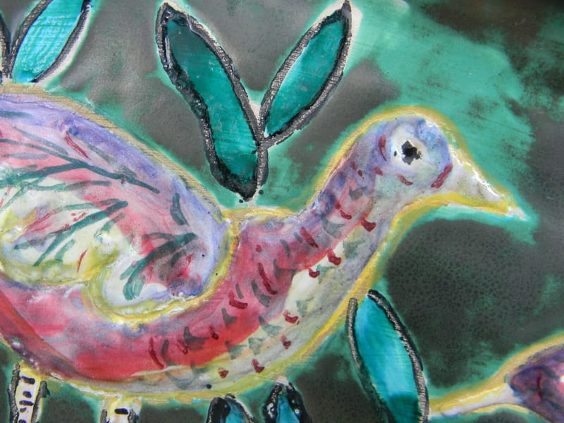 Céramique Plat Mural Arlette Roux Oiseaux Années 60 51,5 cm — vue 6