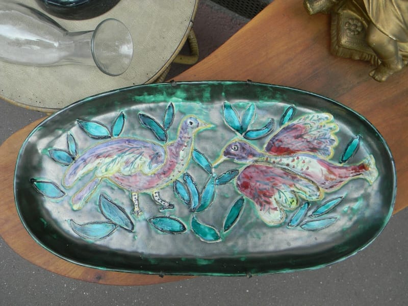Céramique Plat Mural Arlette Roux Oiseaux Années 60 51,5 cm — vue 8