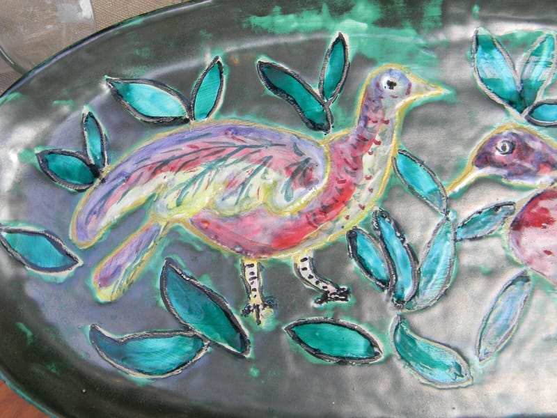 Céramique Plat Mural Arlette Roux Oiseaux Années 60 51,5 cm — vue 2