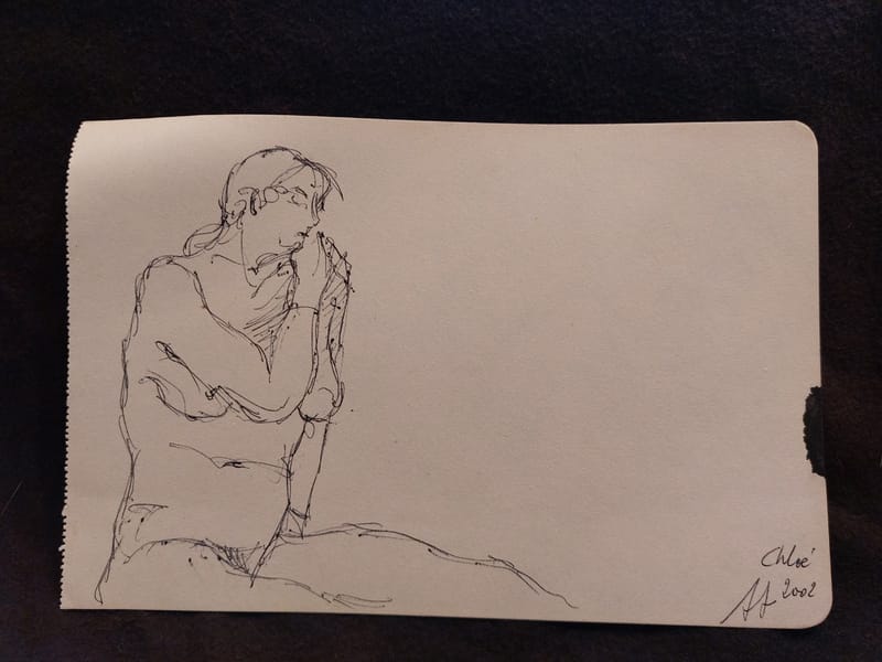 Encre André Simon 2002 Artiste Lorrain Metz AS Nu Chloé Assis