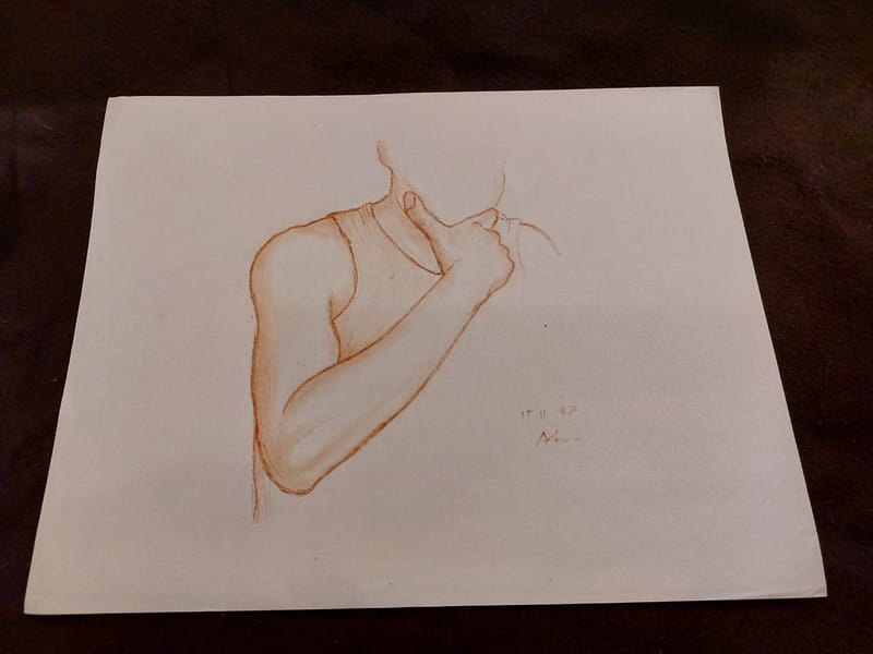 Dessin Crayon André Simon 1946 Artiste Lorrain Etude Bras