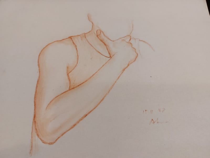 Dessin Crayon André Simon 1946 Artiste Lorrain Etude Bras — vue 2