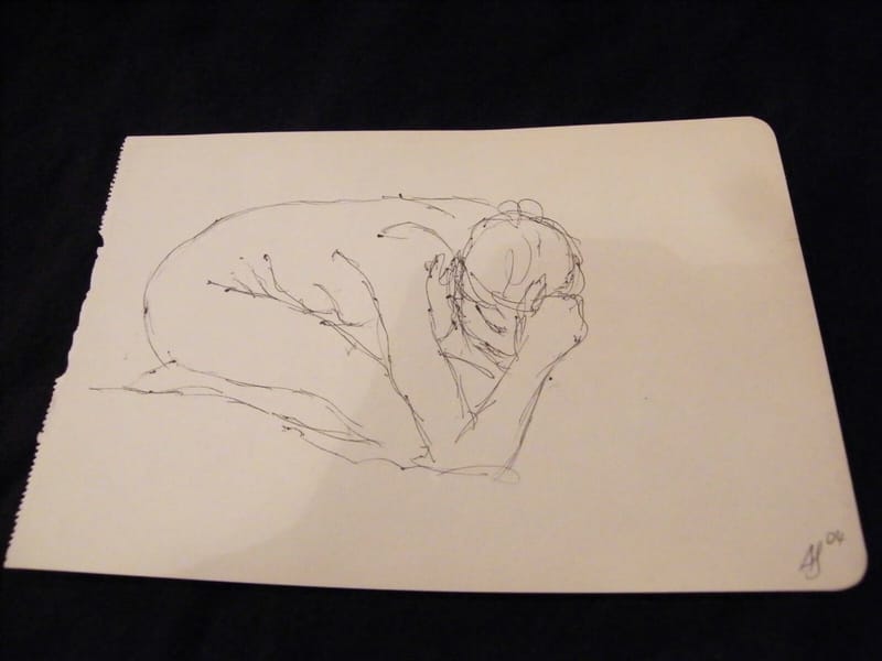 Nu accroupi André Simon 1926-2014 Artiste Lorrain  2004  Croquis au feutre