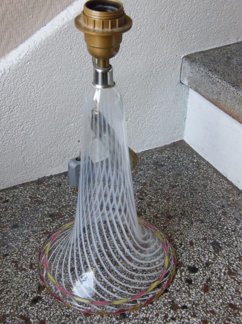Pied Lampe Cornet Verre Années 60 Torsades