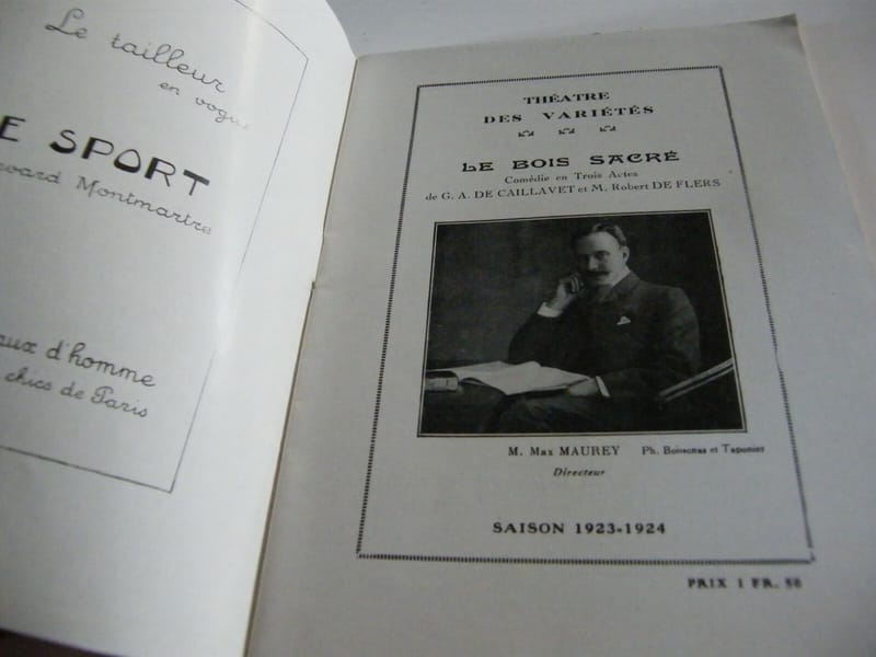 Programme Gaité Lyrique 1923 Le bois sacré Caillavet de Flers — vue 2