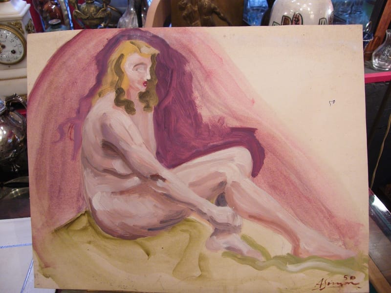 Femme Nue André Simon 1926-2014 Artiste Lorrain 1950 Huile sur Papier
