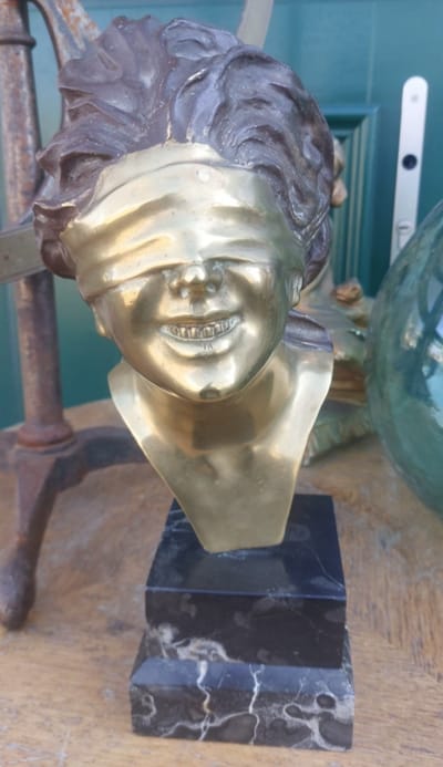 Sculpture Bronze Aurisicchio Vincenzo Signée Femme Yeux Bandés