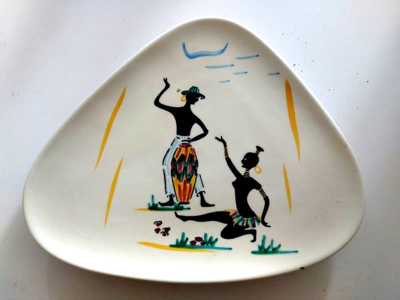 ANNELISE BECKH Céramique Vide Poche Schmider 1958 décor africaniste