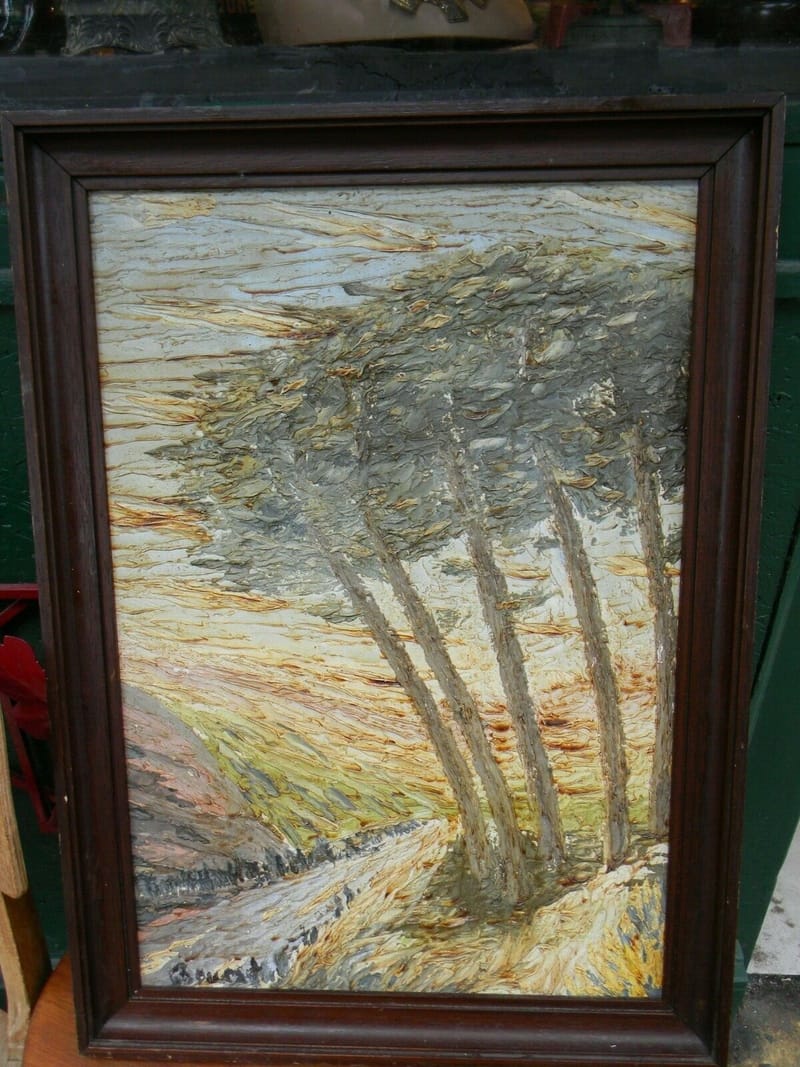Jean Baptiste Brenal Paysage bord de rivière Huile sur Bois au Couteau