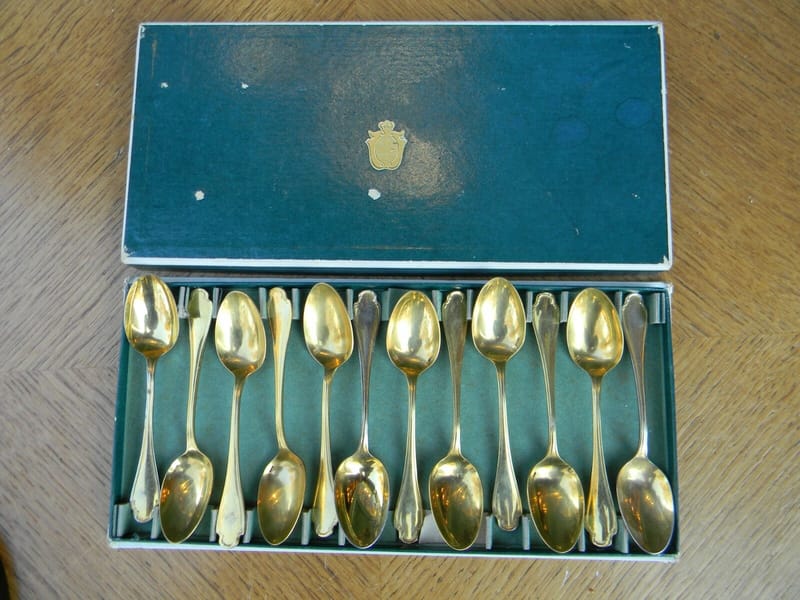 Christofle  Pompadour  Cuillères Moka Argent Doré Silver Silber