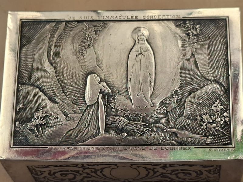 Boite Bijoux Argent Plaqué Apparition Vierge Lourdes Wicker Silver Silber — vue 2