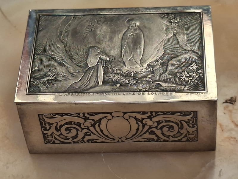 Boite Bijoux Argent Plaqué Apparition Vierge Lourdes Wicker Silver Silber