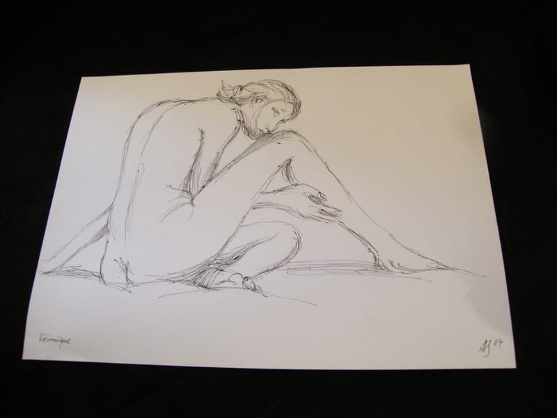 Véronique Femme Nue André Simon 1926-2014 Artiste Lorrain 2004 Esquisse au Stylo
