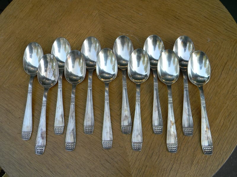Christofle Cuillères Soupe Art Déco Argent Plaqué Alfénide Diamant Silver