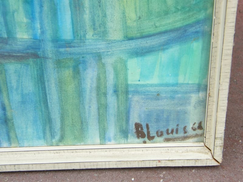 Figures Abstraites Signée B Louis 1968 Gouache sur Papier — vue 3