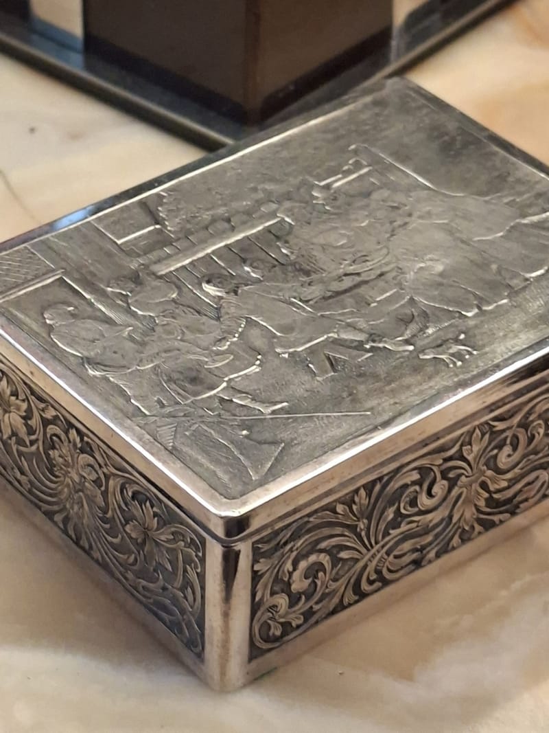 Boite Bijoux Argent Plaqué Scène repas Silver Silber — vue 6