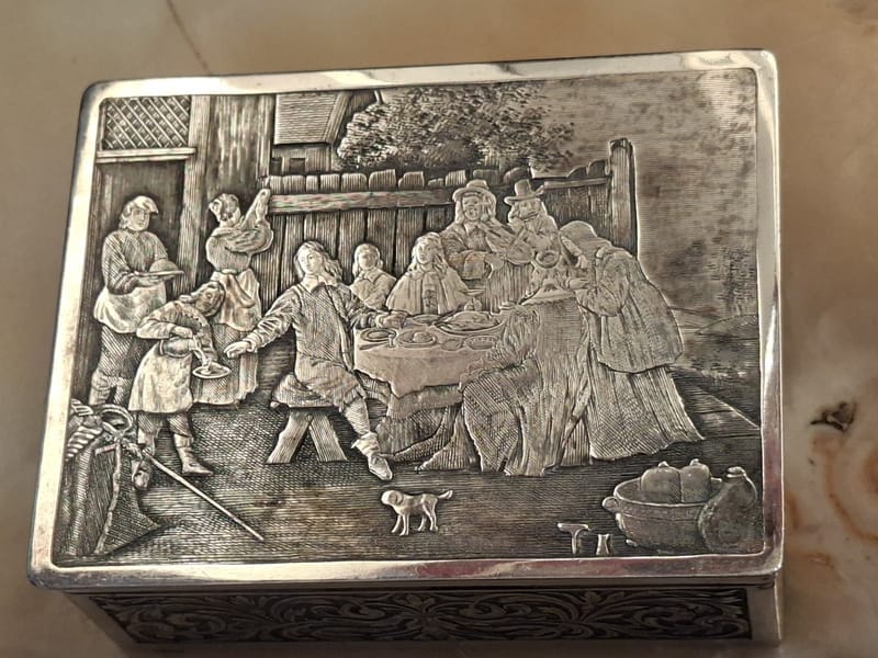 Boite Bijoux Argent Plaqué Scène repas Silver Silber — vue 2