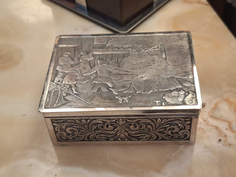 Boite Bijoux Argent Plaqué Scène repas Silver Silber