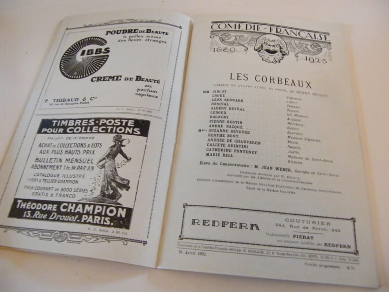 "Programme Comédie Française 1925 Les Corbeaux Henry Becque" — vue 2