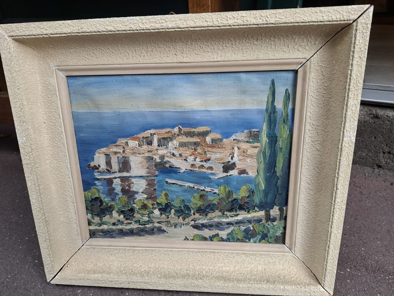 Huile Carton Dubrovnik Yougoslavie Port Croatie années 50