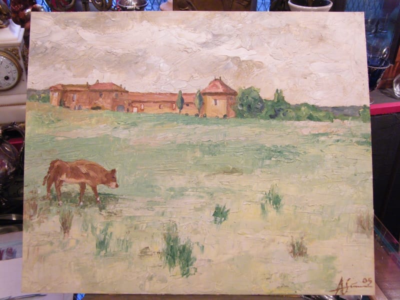 Ferme St Ladre Huile Papier André Simon 1926-2014 Artiste Lorrain 2005
