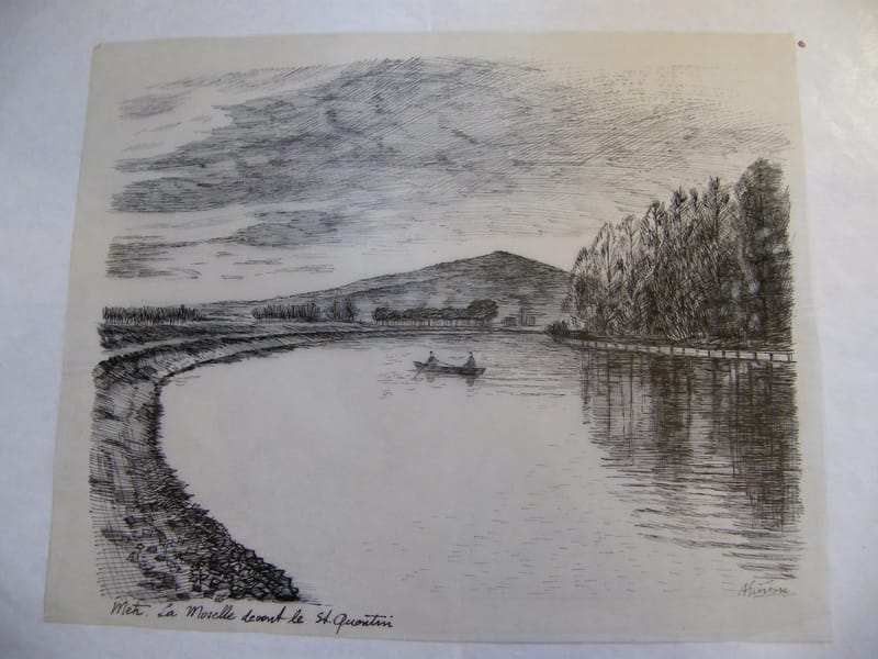 "Encre de Chine sur calque Moselle Metz André Simon 1926-2014 Artiste Lorrain"