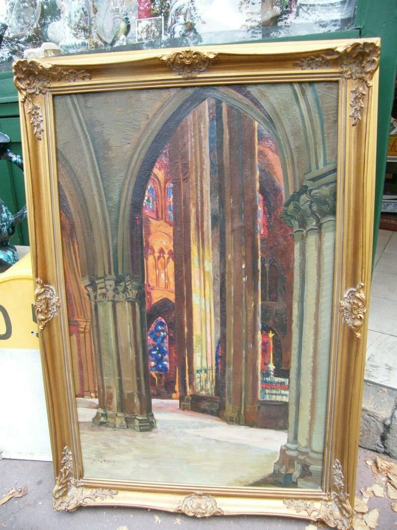 Pierre Gaston Rigaud Huile sur Toile Copie Intérieur de Cathédrale