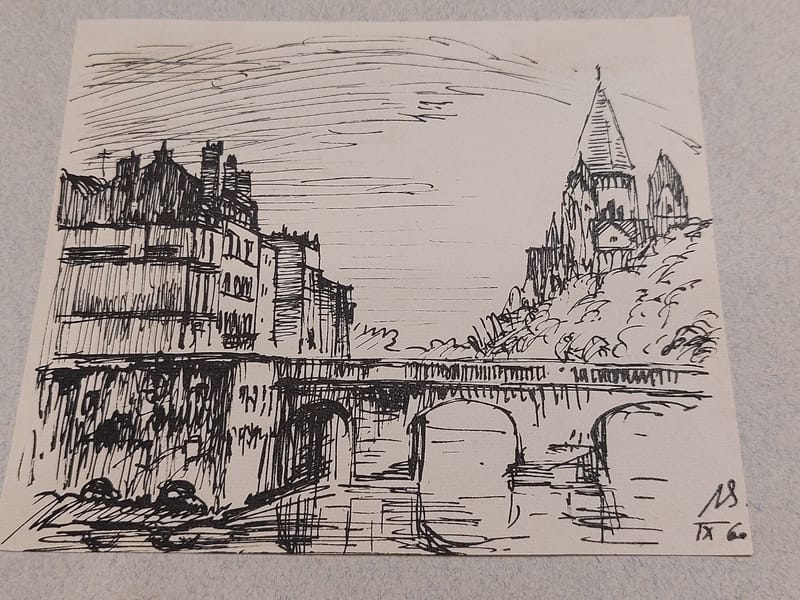 Encre André Simon 1960 Artiste Lorrain Metz Temple — vue 2
