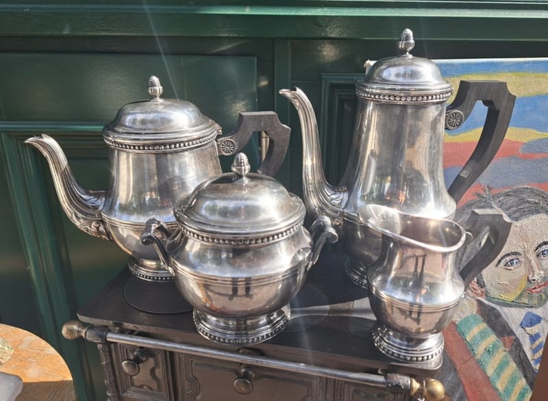 Service Café Thé Argent Plaqué Ercuis Perles Silver Silber