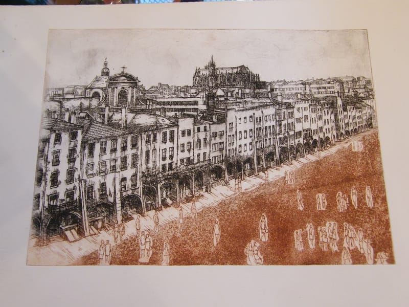 Metz Place St Louis A Simon (1926-2014) Artiste Lorrain 1990 Eau Forte