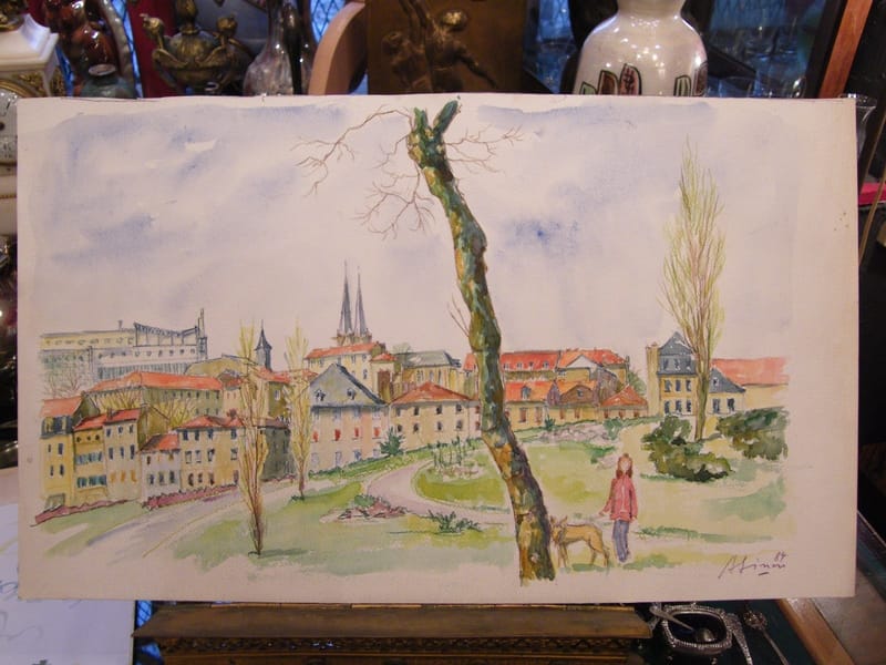 Metz Colline Ste Croix André Simon 1926-2014 Artiste Lorrain 1984 Aquarelle