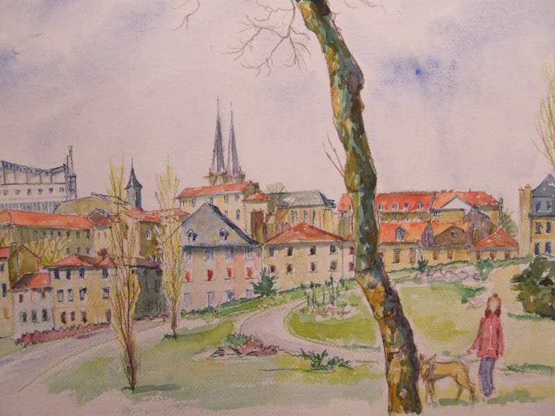 Metz Colline Ste Croix André Simon 1926-2014 Artiste Lorrain 1984 Aquarelle — vue 2