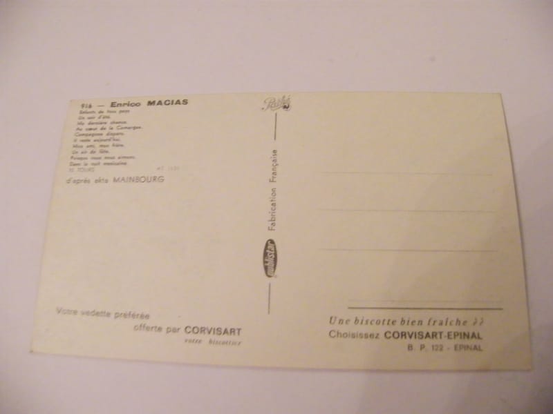 "Carte Photo Enrico Macias Biscottes Corvisart 916" — vue 2